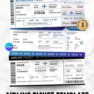 Bearbeitbare Bordkarte Canva Geschenk Ticket Vorlage | Druckbare Reise Surprise Trip Airline Einladung Ticket | DIY Urlaub offenbaren