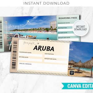 Aruba Trip Surprise Gift Ticket Canva Template Printable Aruba Adventure Customizable Surprise Vacation Aruba Escape Island Surprise BP-169