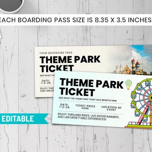 Themenpark-Eintrittskarten, bearbeitbare Canva-Vorlagen, Überraschungsurlaub Disneyworld-Eintritt, Eintrittskartengeschenk, Vergnügungspark EP-342