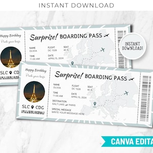 Editable Boarding Pass Template, Printable Personalized Airline Ticket, Canva Boarding Pass, Surprise Trip, Digital Download DIY Boarding