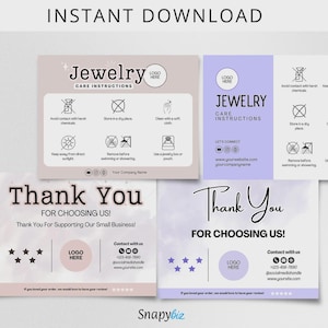 Printable Jewelry Care Instructions Card Template Canva Editable for Small Business Packaging 5.5×4.25 Inches