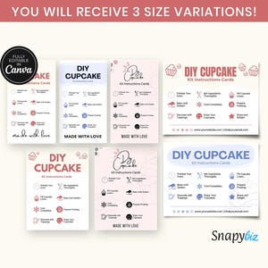 DIY Cupcake Kit Anleitungskarten, bearbeitbare Muffins-Verzierungsanleitung, femininer Backhinweis, druckbare Box-Einlagen CC-322