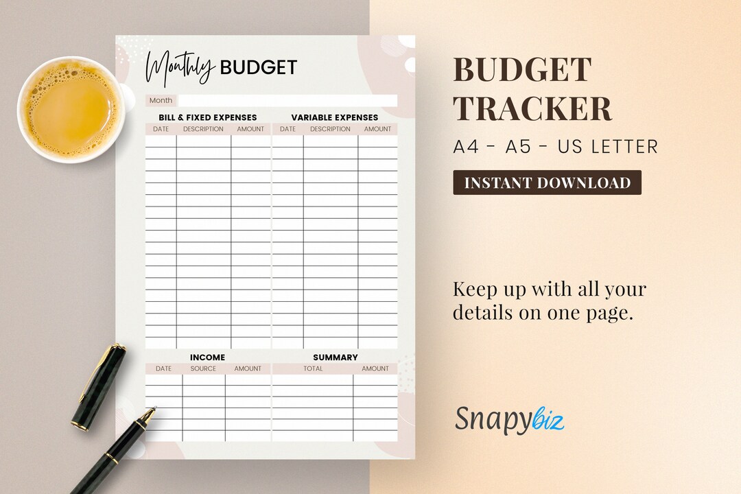 Printable Monthly Budget Tracker Etsy