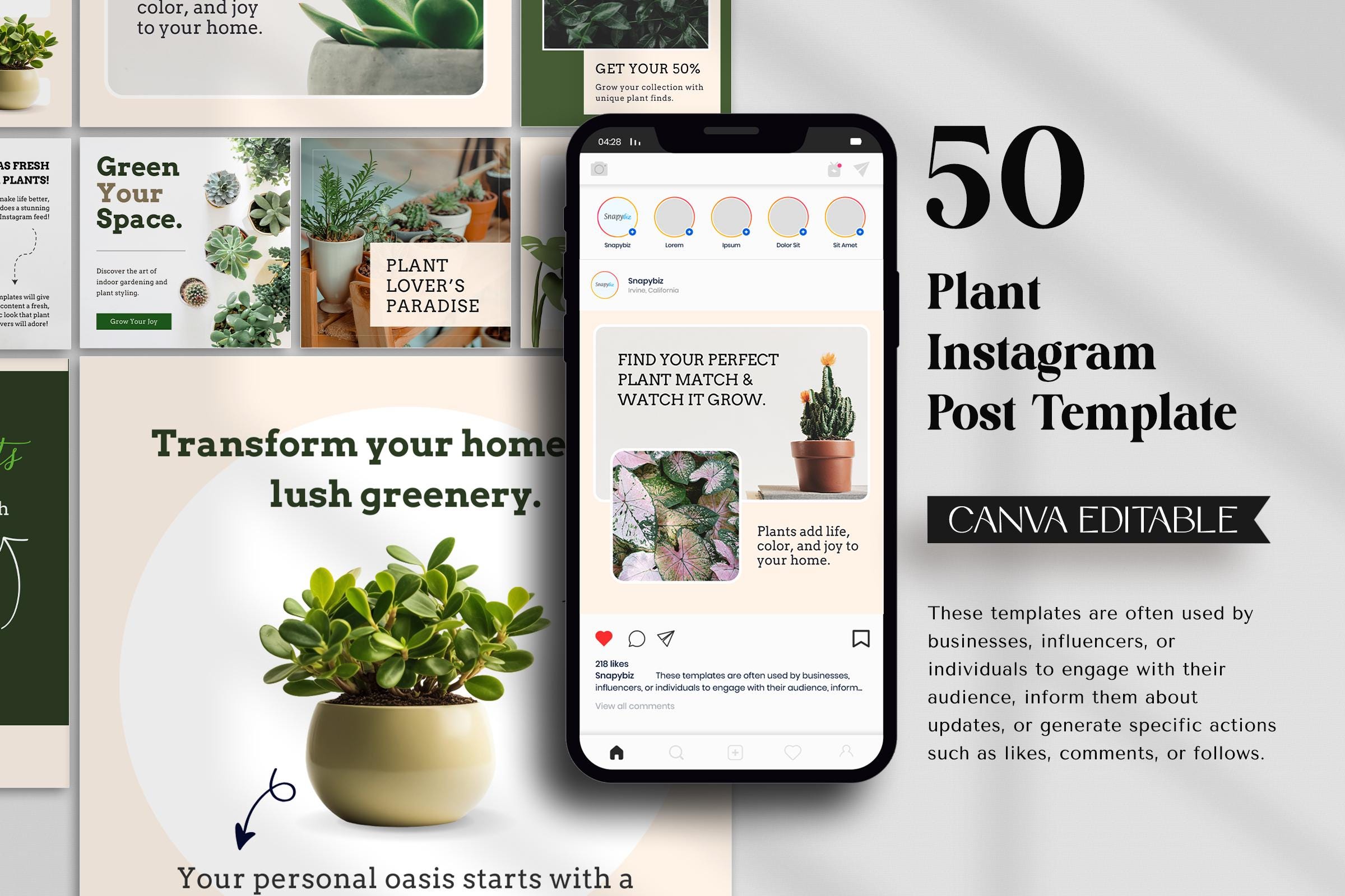 Plant Instagram Post Template, Editable Canva Template, Social Media  Marketing, Garden, Botanical, Nature, Business - Etsy