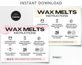 Editable Wax Melt Care Card Template: Printable Instructions (Canva)