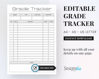 Printable Grade Tracker For Students | Grade Tracker | Student Grade Tracker Printable | Assignment Record Sheet