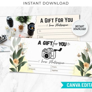 Photography Gift Certificate Template, Photographer Gift Card Canva Template, Photography Gift Voucher, Boho Editable Gift Card CT-120