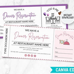 Editable Dinner Gift Card Template, Restaurant Voucher 8.5x3.5 inches, Canva Printable