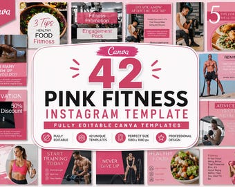 Fitness Instagram Templates | Canva Gym Health Workout Posts | Personal Trainer Coach | Social Media Design