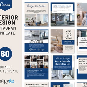 Interior Design Instagram Templates, Editable Canva Interior Post Templates, Home Decor Interior Instagram Templates, Minimal Social Media
