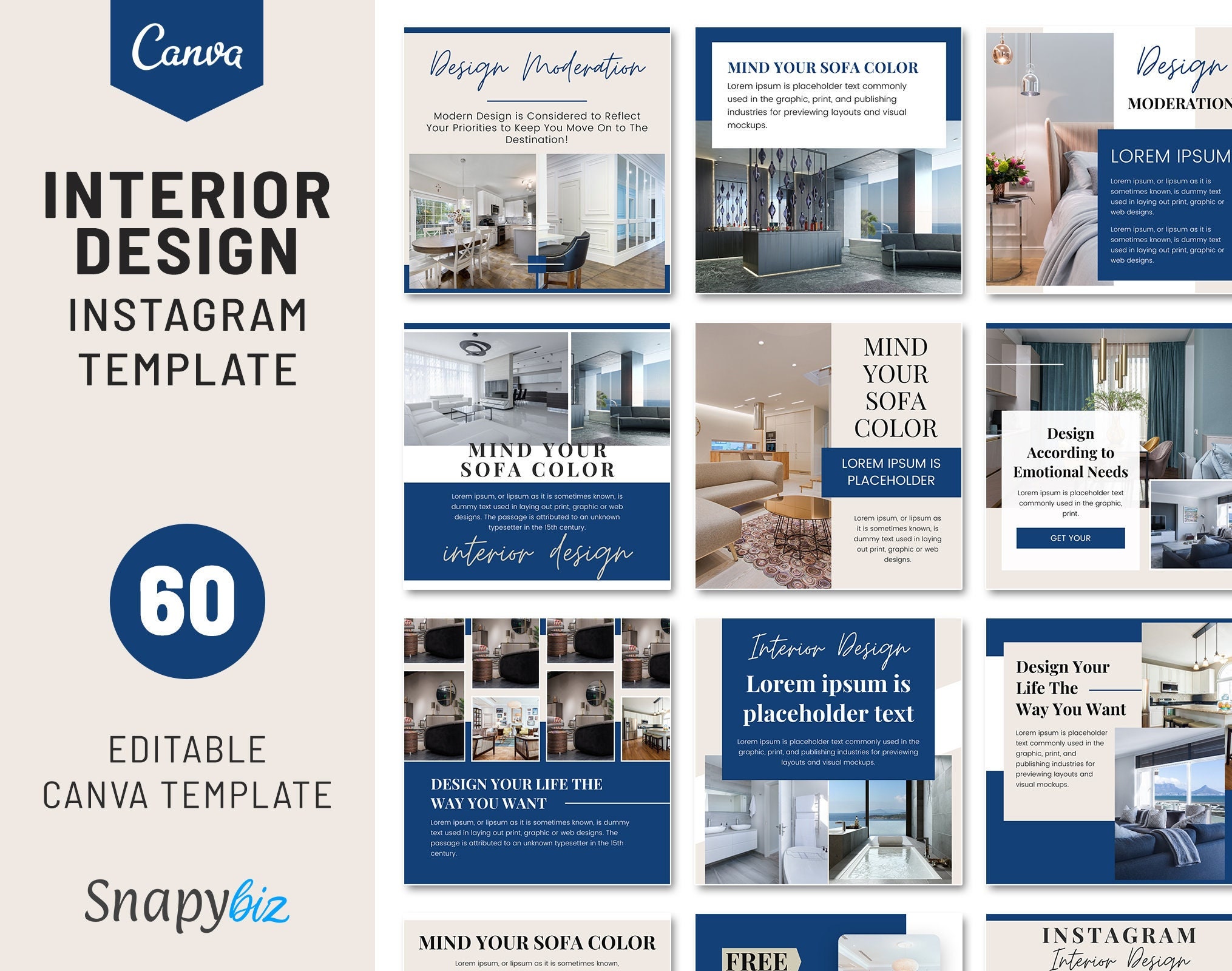 Interior Design Instagram Templates, Editable Canva Interior Post Templates, Home Decor Interior Instagram Templates, Minimal Social Media