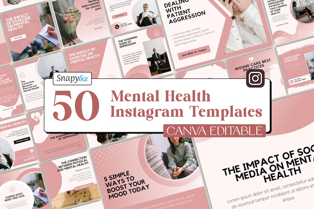 Mental Health Instagram, Editable Canva Template, Social Media Post ...