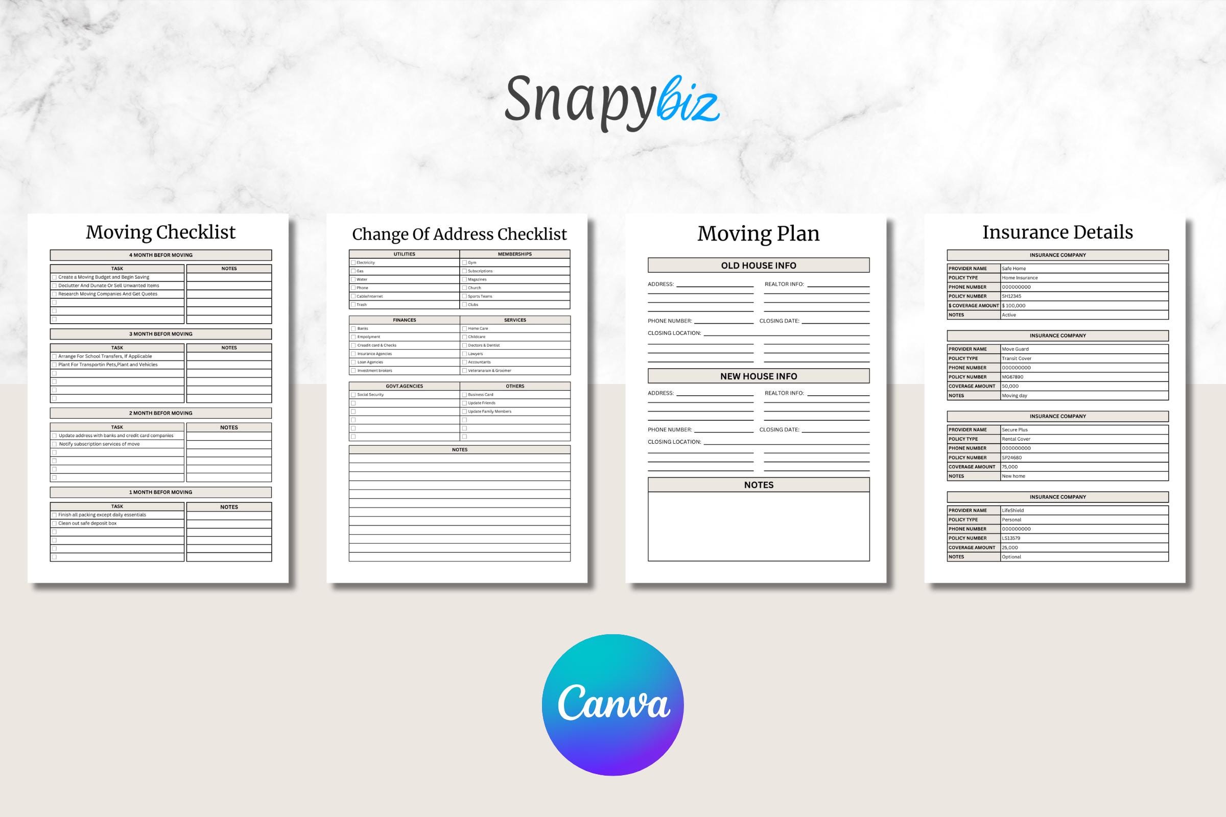 Canva Moving Checklist, Printable Planner PDF, New Home Organizer A4/A5 ...