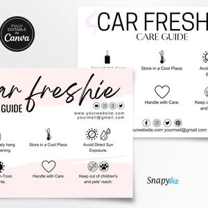Car Freshie Care Card, Editable Canva Template for Small Business, Custom Air Freshener Instructions, Printable Freshie Packaging Insert
