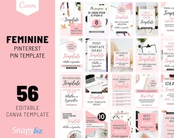 Modèle féminin Canva Pinterest | Blogueuse Féminine | Épingles personnalisables | Épingles féminines | Épingles en toile | Marque Pinterest