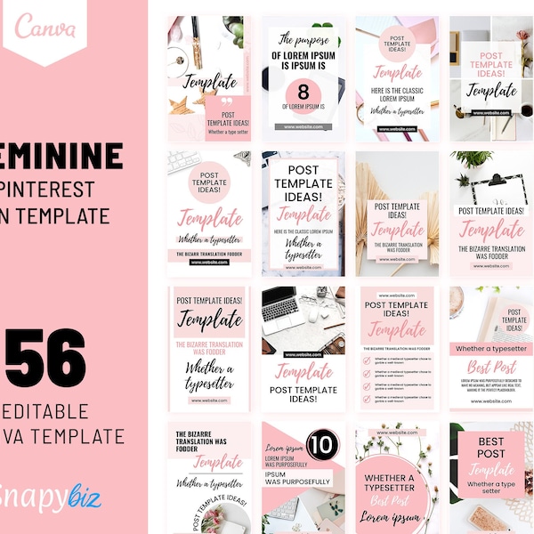 Feminine Canva Pinterest Template | Weibliche Bloggerin | Anpassbare Pins | Feminine Pins | Canva Pins | Pinterest Marke