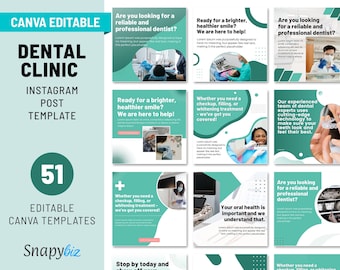 Editable Dental Clinic Instagram Post Templates, Canva Social Media Marketing, Branding, Dentist, Teeth Whitening, Oral Care, Smile, Hygiene