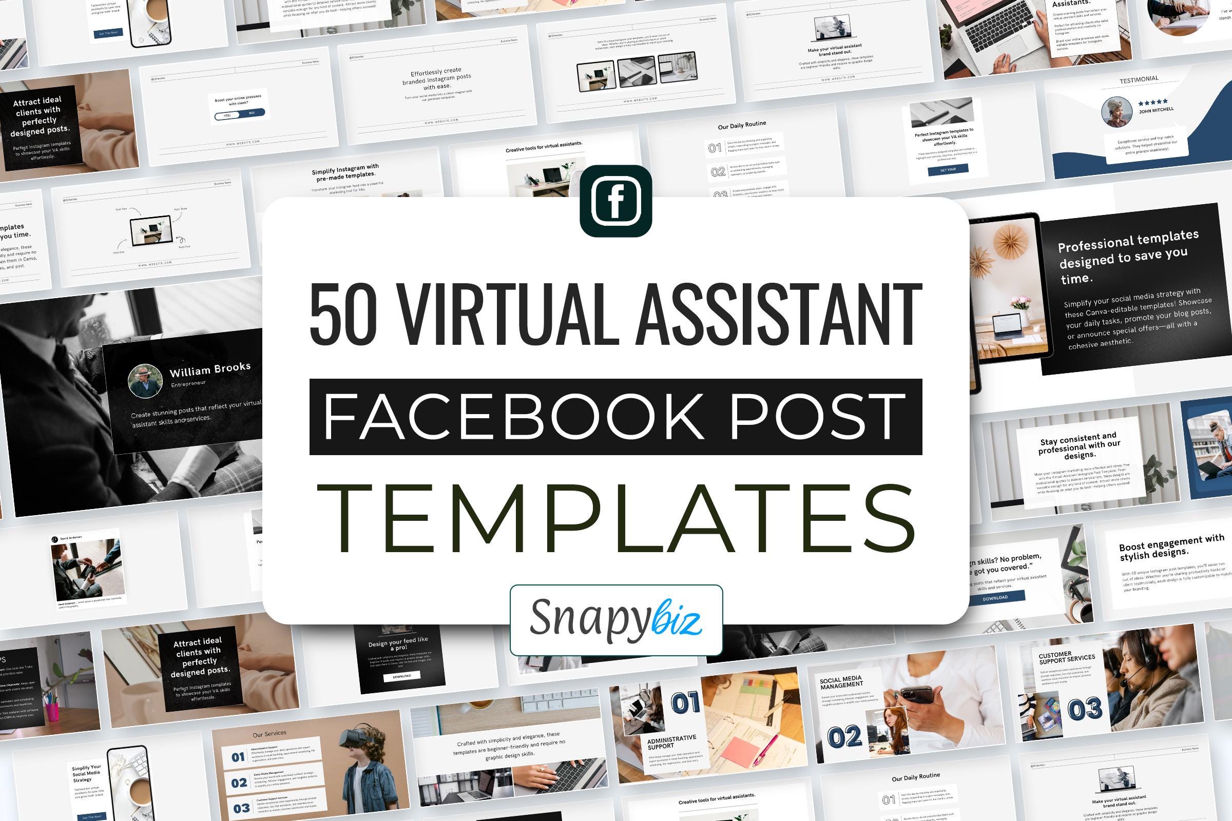 50 Virtual Assistant Facebook Post Templates, Canva Design, Business ...