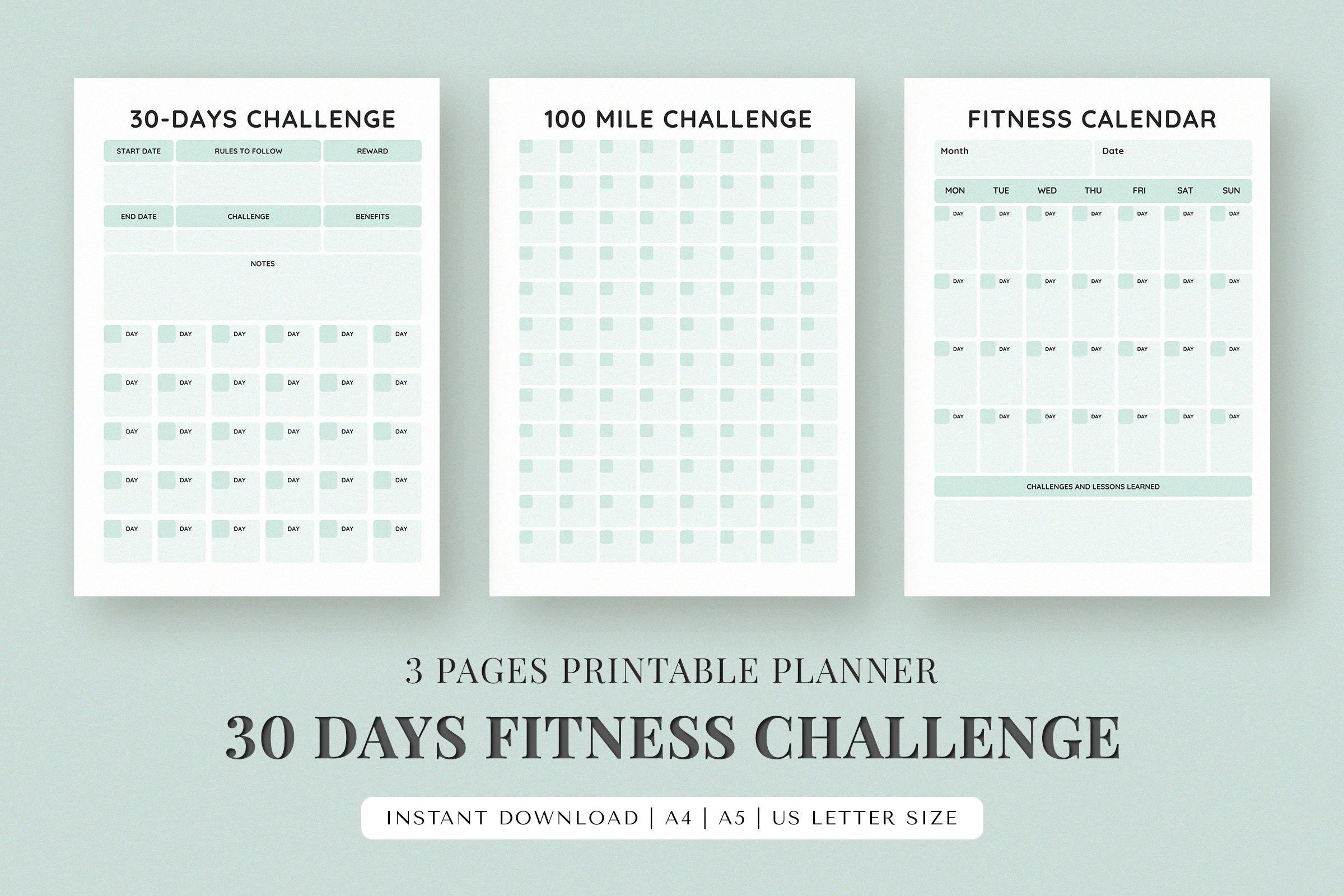 30 Day Fitness Challenge Printable Tracker 30 Day Fitness Challenge