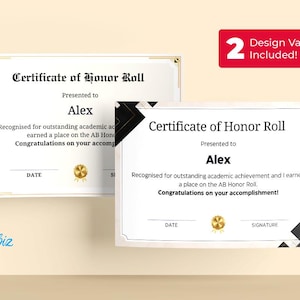 Certificados de cuadro de honor imprimibles, descarga instantánea, plantilla de certificado de honor, diploma de graduación editable, diseño minimalista de Canva