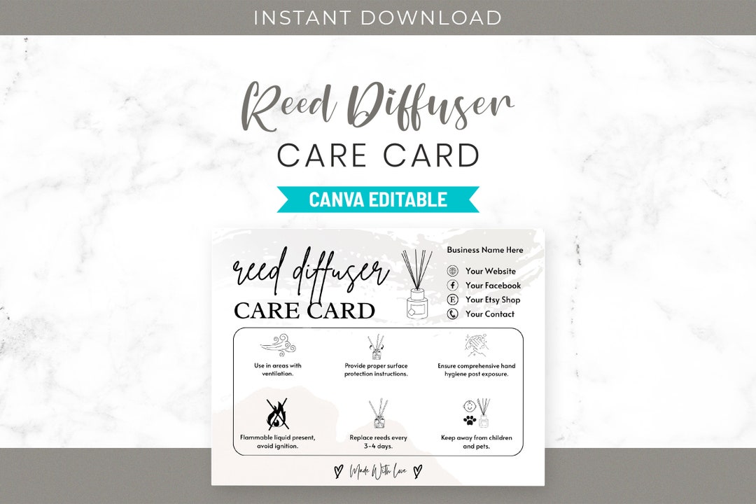 Reed Diffuser Care Card Canva Guide, Reed Diffuser Care Instructions