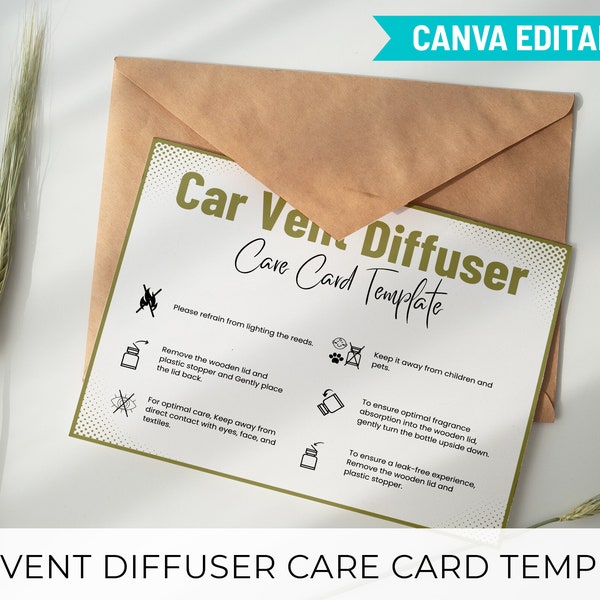 Editable Car Vent Diffuser Care Card Template And Instructions, Printable Diffuser Care Instructions Pdf, Printable Pdf, Instant Download