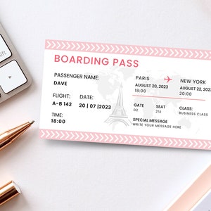 Editable Boarding Pass Template, Printable Airline Ticket, Canva Boarding Pass Surprise Trip, Digital Download DIY Boarding Ticket. TDS-13