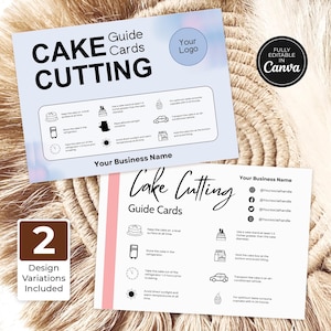 Cake Cutting Guide Card Template, Printable Wedding Cake Guide, Custom Serving Instructions Editable Bakery Labels Cake Packaging Insert