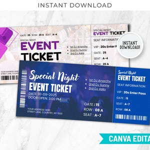 Ereigniskarte Vorlage, Benutzerdefinierte Ereigniskarte, Canva Vorlage, Einladung Vorlage, Konzertkarte, Ticket druckbar, Souvenir Ticket druckbar