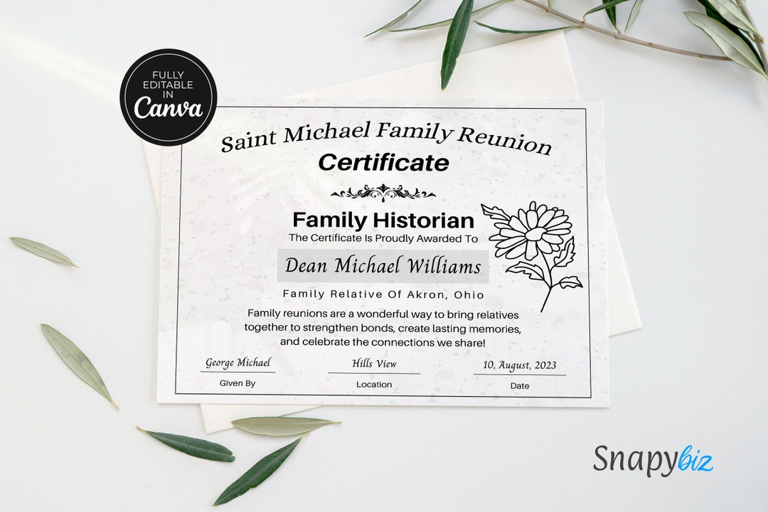 Editable Family Reunion Awards Canva Certificate, Family Reunion ...