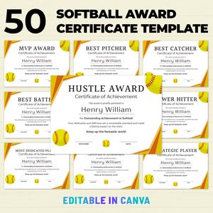 Editable Softball Award Certificates, Softball Team Awards, Softball End of the Season Awards, Softball Team Party, Softball Season Awards
