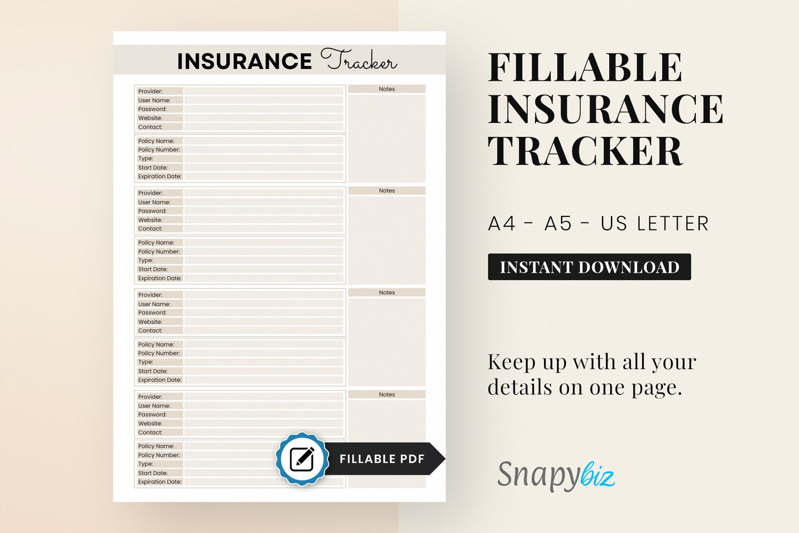 Fillable Insurance Binder Insurance Printable Insurance Etsy