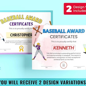 Editable Baseball Award Certificate, Team Awards Canva Template, Printable Digital Download A4 Size