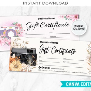 Photography Gift Certificate Template, Photographer Gift Card Canva Template, Photography Gift Voucher, Boho Editable Gift Card CT-108
