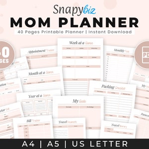 Mom Printable Planner, Checklist Template PDF, Family Home Management Binder Organizer, A4/A5/US Digital Download