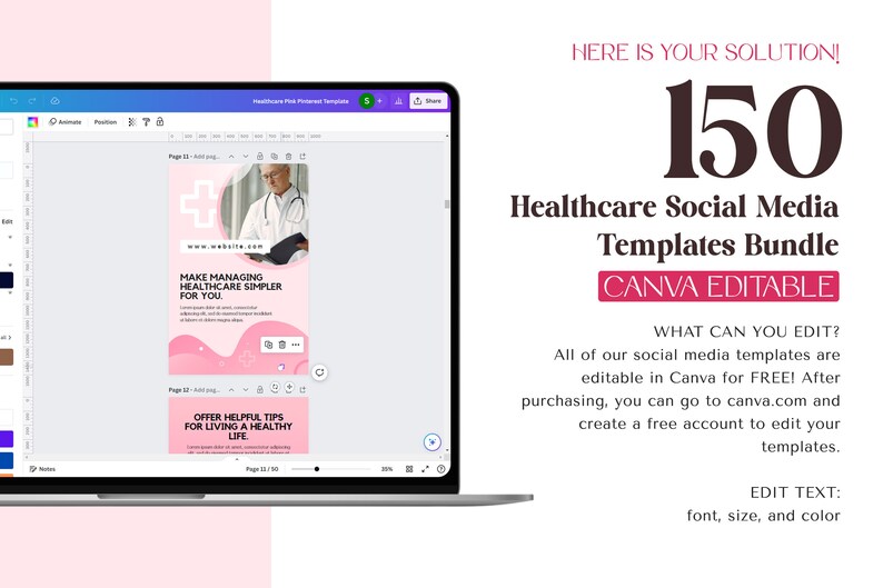 Healthcare Social Media Template Bundle, Canva Social Media Boost, Medical, Wellness, and Health Marketing Kit image 7