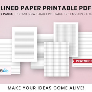 Pdf imprimible de papel rayado, plantilla de notas, plantillas de página, dimensiones de papel de carta, Pdf de papel, Pdf imprimible