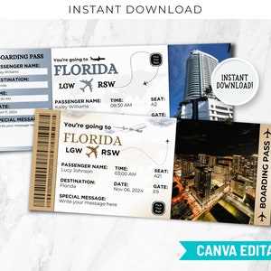Canva Carta d'imbarco della Florida Biglietto aereo stampabile per le vacanze Biglietto per il viaggio a sorpresa Biglietto per le vacanze Biglietto aereo Buoni per biglietti aerei