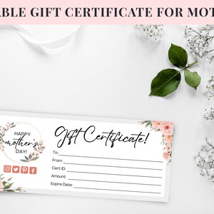 Editable Mom Gift Certificate Template, Custom Gift Certificate, Gift ...