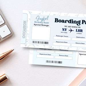 Editable Birthday Surprise Travel Gift Ticket Printable Template Customizable Canva Trip Ticket Template Surprise Boarding Coupon Pass BP-88