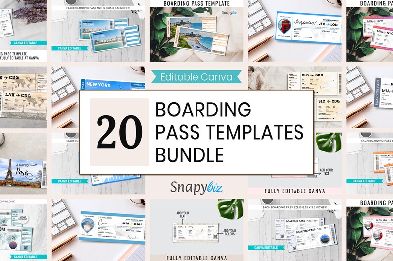 Editable Boarding Pass Template Bundle, Travel Airline Ticket, DIY