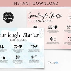 Modello di scheda di cura per lievito madre Modello di istruzioni per lievito madre Guida all'alimentazione del lievito madre Canva Download digitale CC-298