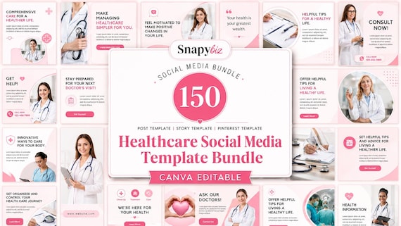 Healthcare Social Media Template Bundle, Canva Social Media Boost, Medical, Wellness, and Health Marketing Kit