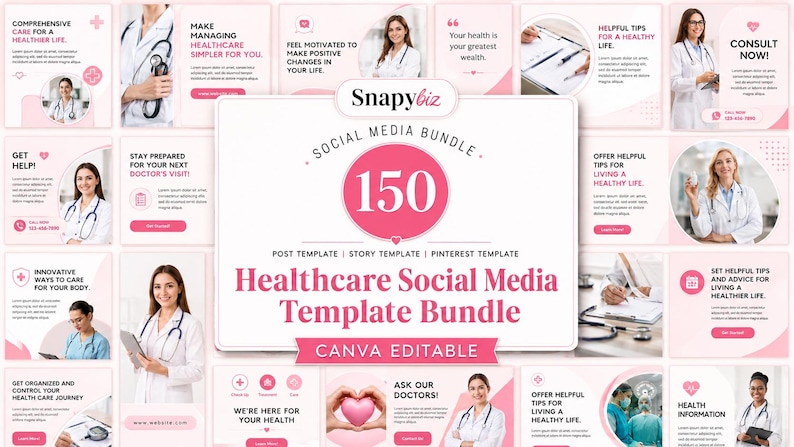 Healthcare Social Media Template Bundle, Canva Social Media Boost, Medical, Wellness, and Health Marketing Kit image 1