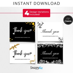 Druckbare schwarzweiße Dankeskarten Canva Small Business Druckbare Dankeskarten Danke Familienkarten Herunterladbare digitale Dankeskarten