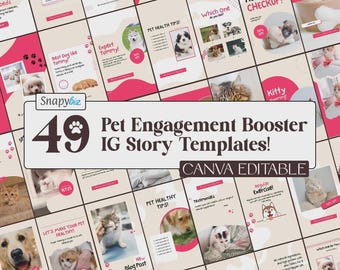 Plantilla editable para historias de Instagram sobre mascotas, gráficos para redes sociales con Canva, tienda para amantes de perros y gatos