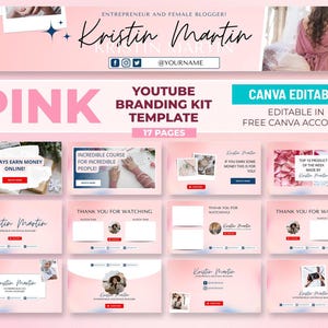 Pink YouTube Branding Kit: Beauty Influencer Canva Templates