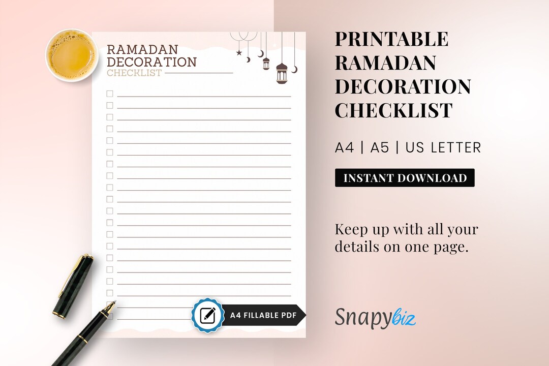 2024 Ramadan Decoration Checklist Printable Planner PDF, Ramadan