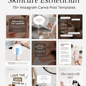 100 Skincare Esthetician Instagram Template, Canva Skincare Post, Skincare Social Media Marketing, Beauty, Spa, Facial Self Care Posts