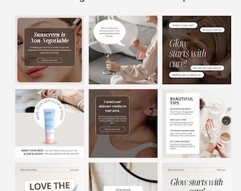 100 Skincare Esthetician Instagram Template, Canva Skincare Post, Skincare Social Media Marketing, Beauty, Spa, Facial Self Care Posts